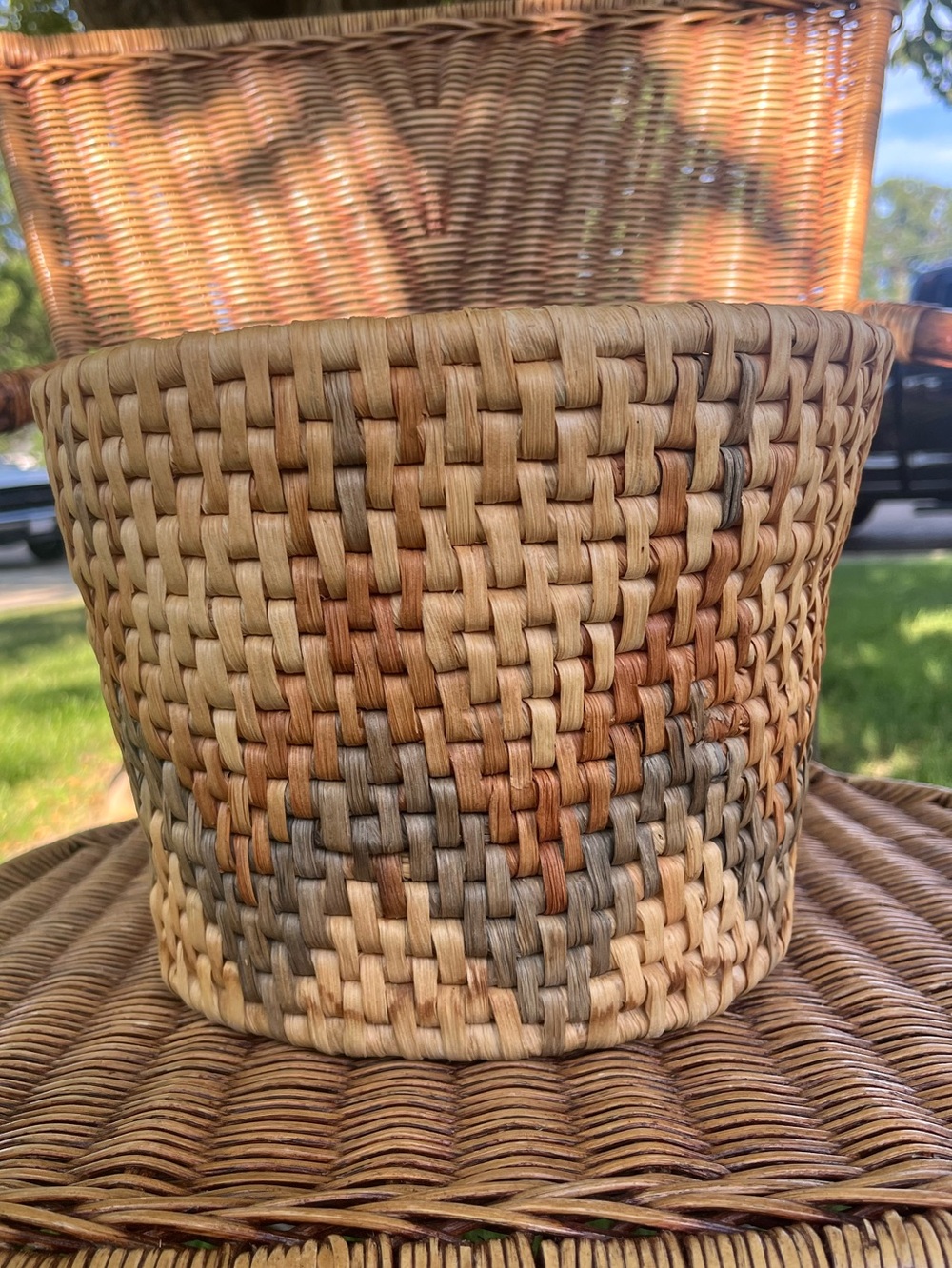 Vintage Handwoven Yucca Wrapped S W Style Basket - Natural Brown & Tan